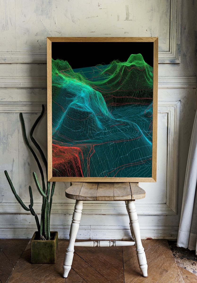 Neon Topographic Landscape Abstract Poster. room preview