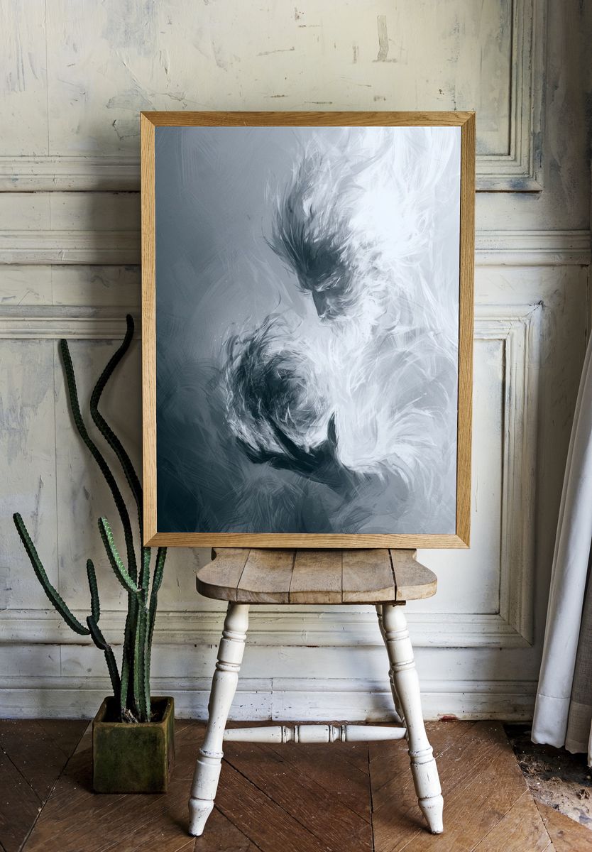 Ethereal Faces Abstract Print. room preview