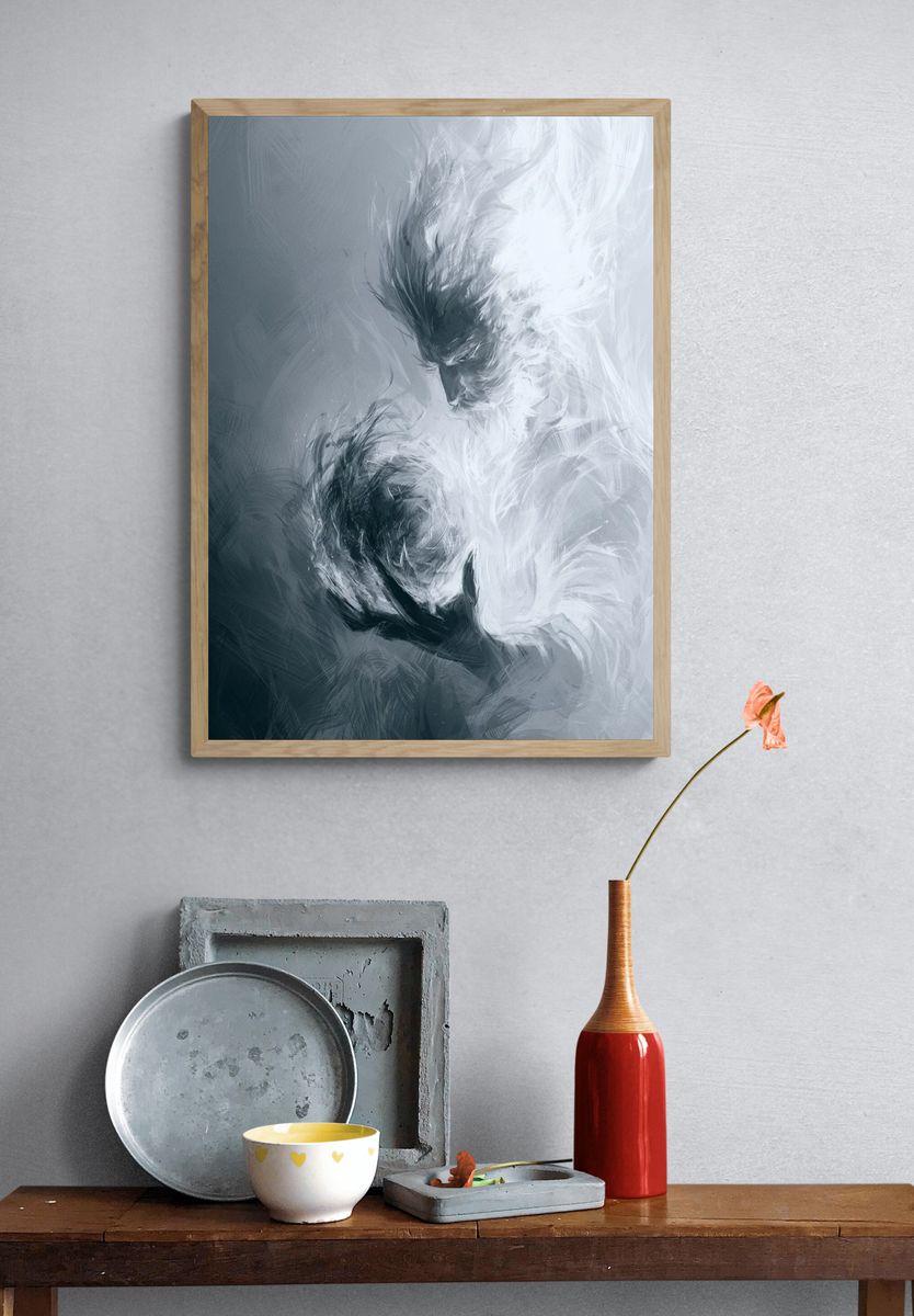 Ethereal Faces Abstract Print. — room view 3