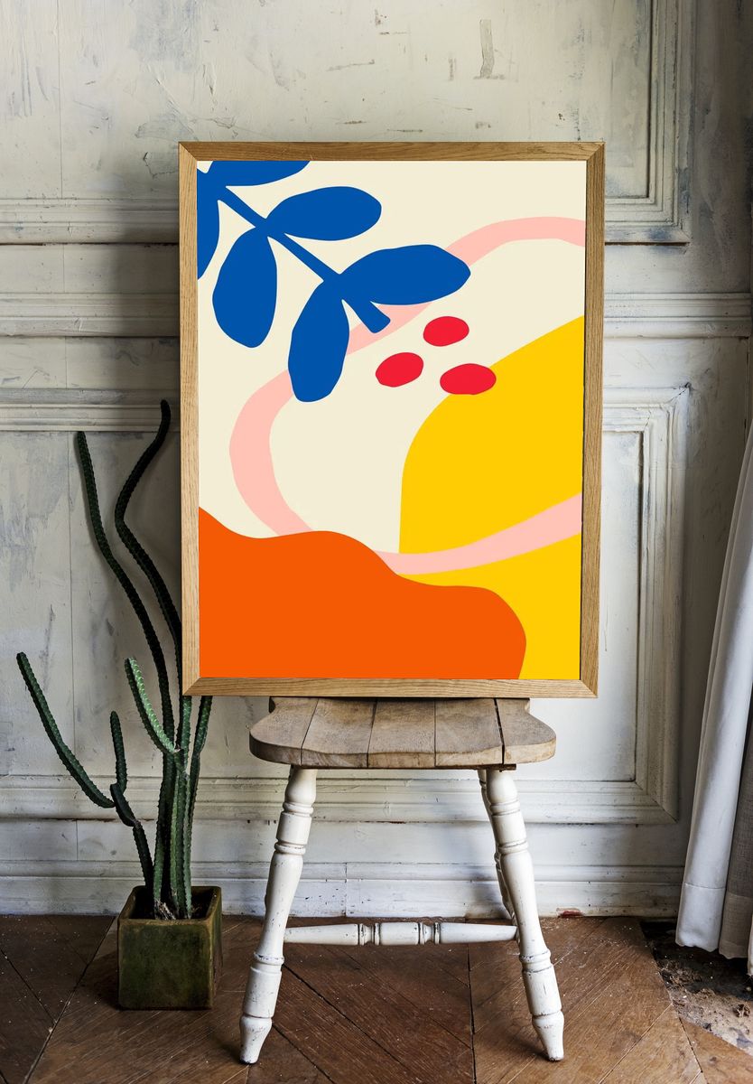 Bright colorful flower patterned poster. room preview