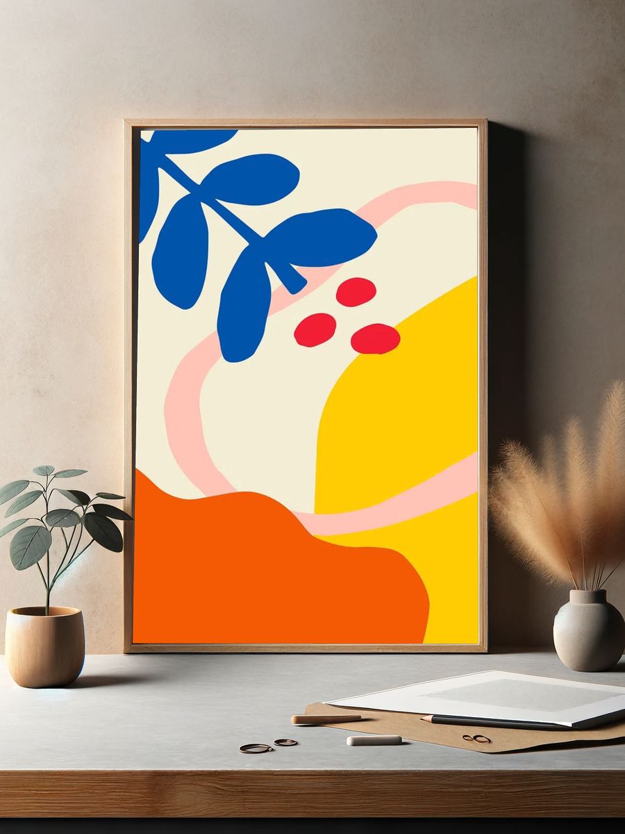 Bright colorful flower patterned poster. — room view 2