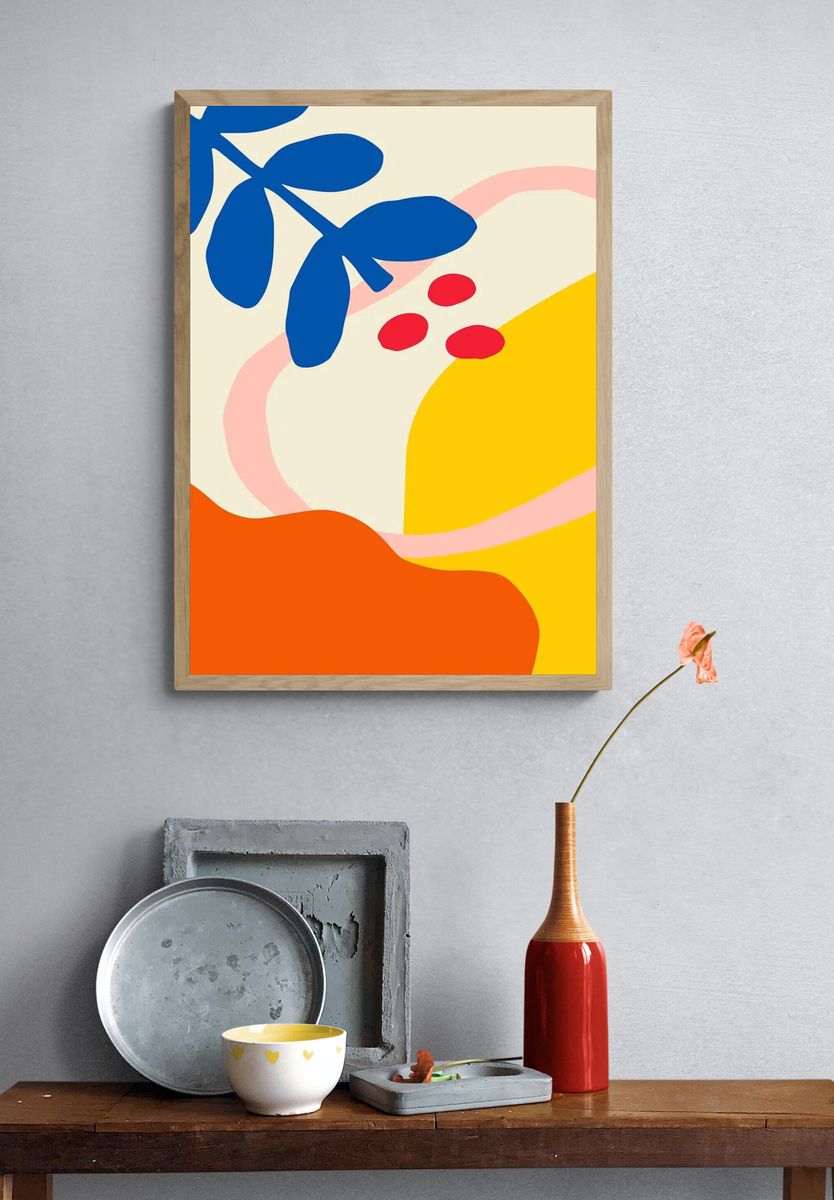 Bright colorful flower patterned poster. — room view 3