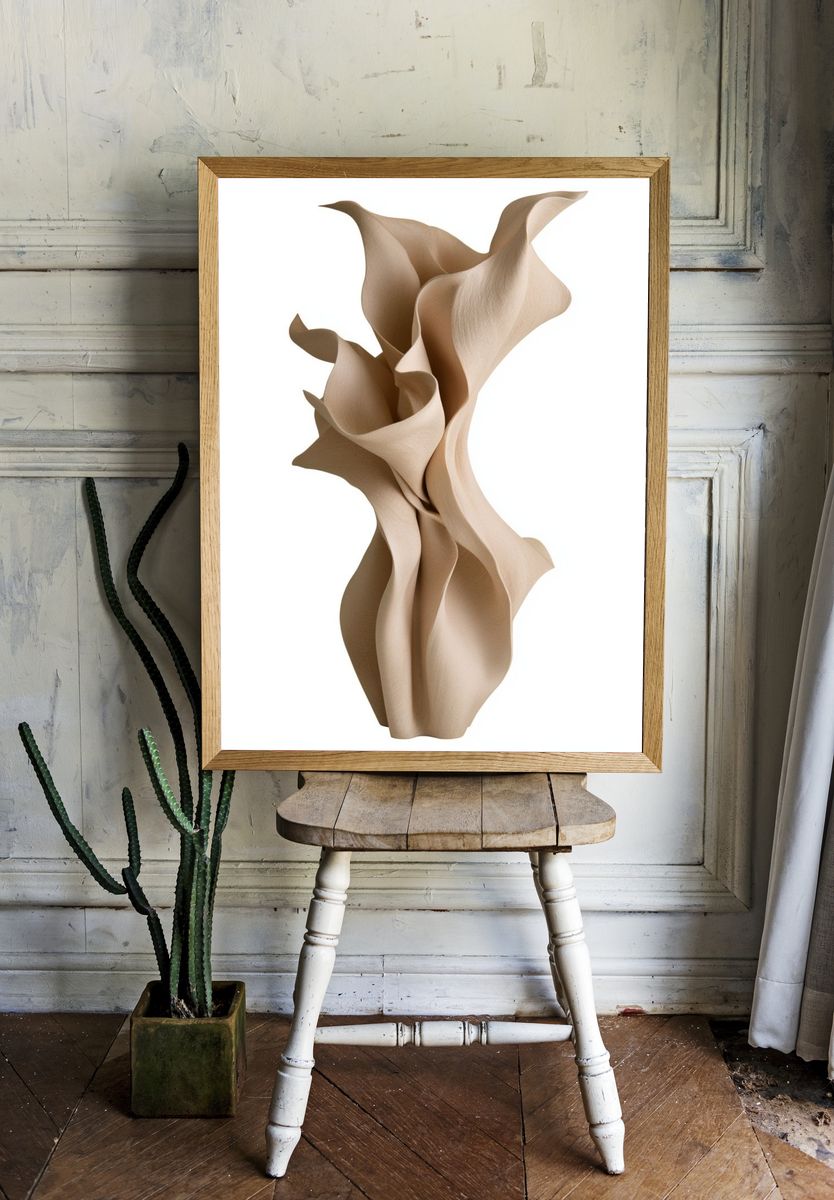 Beige Organic Fold Sculpture Print. — room view 1