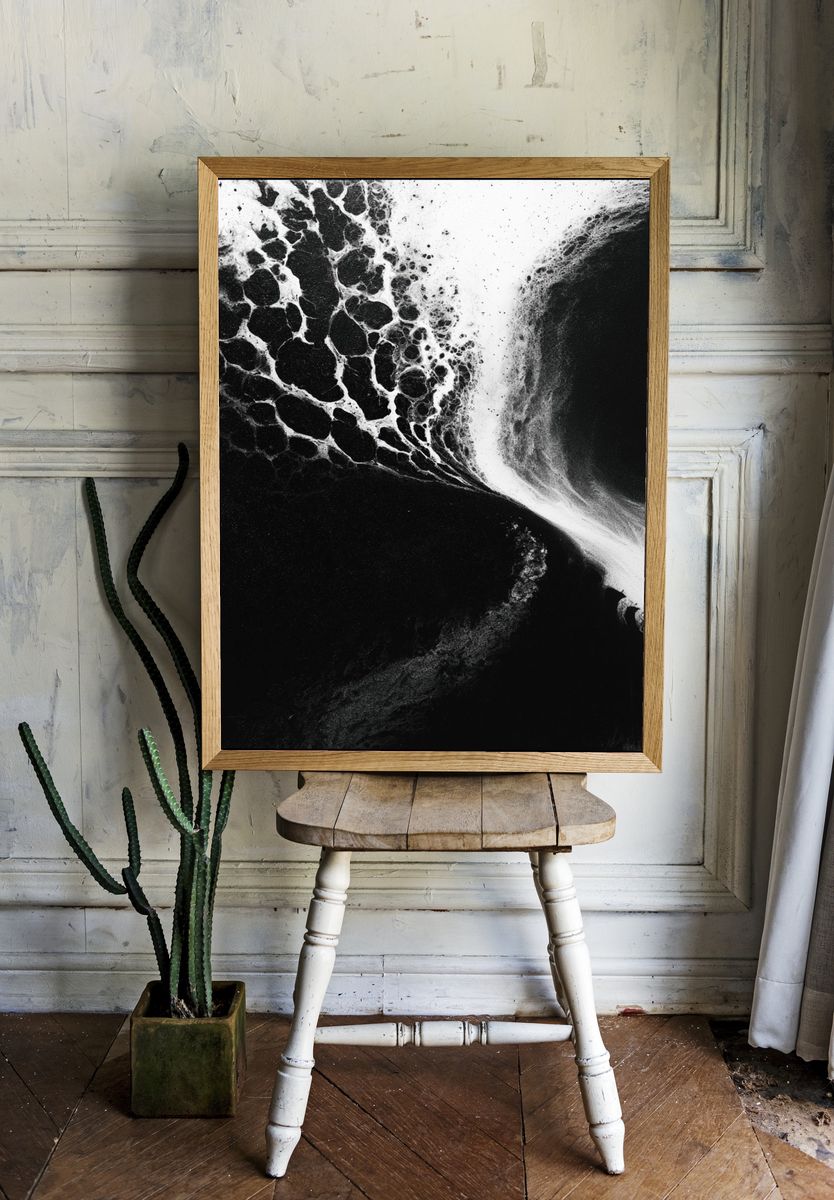 Monochrome Ocean Foam Abstract Print. room preview