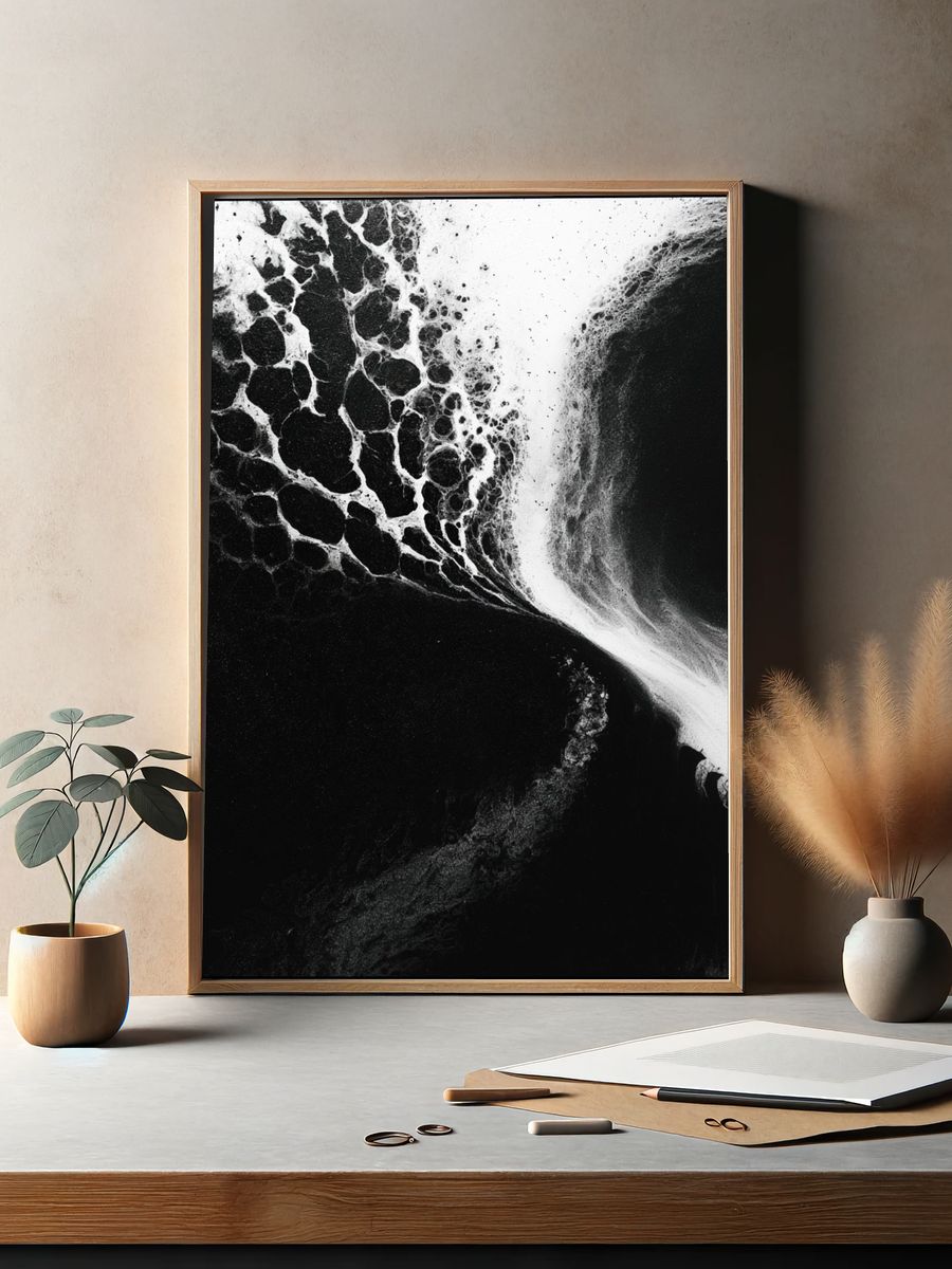 Monochrome Ocean Foam Abstract Print. — room view 2