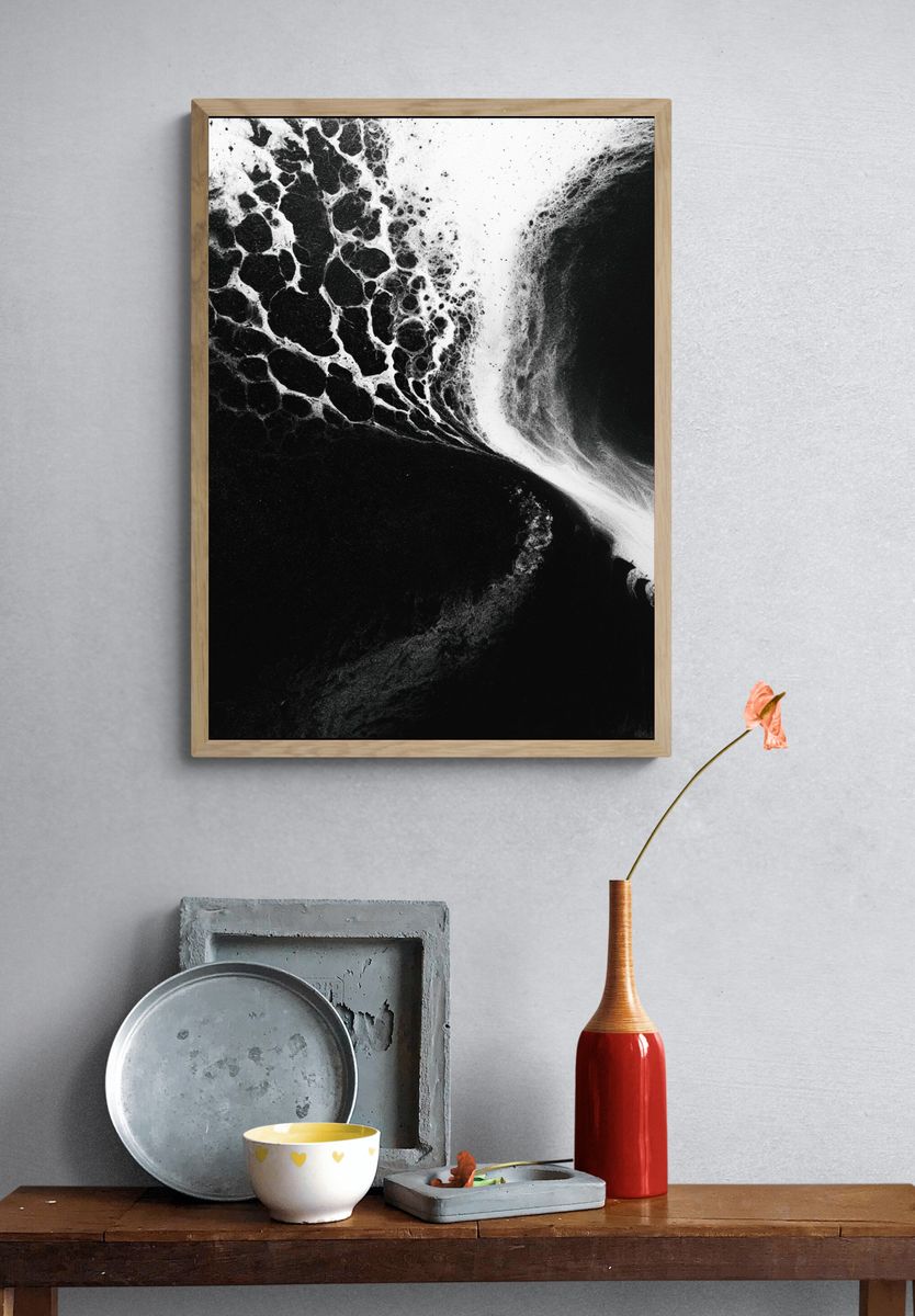 Monochrome Ocean Foam Abstract Print. — room view 3