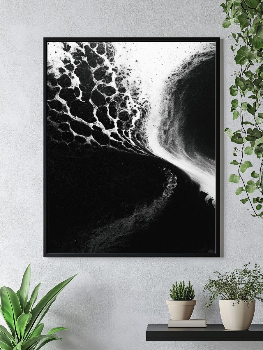 Monochrome Ocean Foam Abstract Print. — room view 4