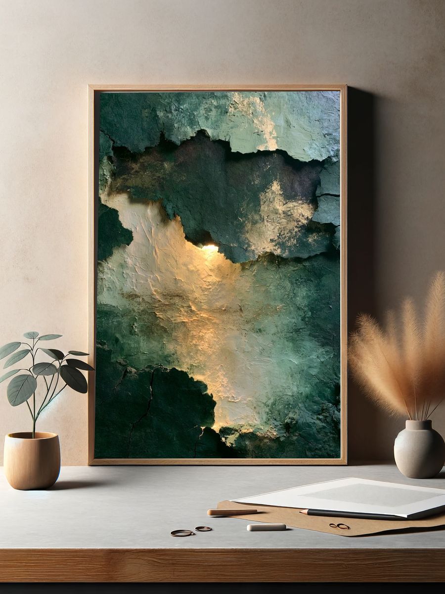Emerald Glow Abstract Poster. — room view 2
