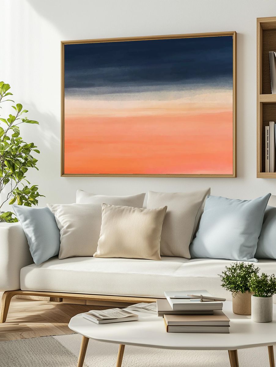 Orange blue watercolor background, desktop. — room view 2
