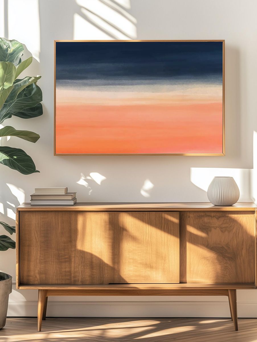 Orange blue watercolor background, desktop. — room view 3