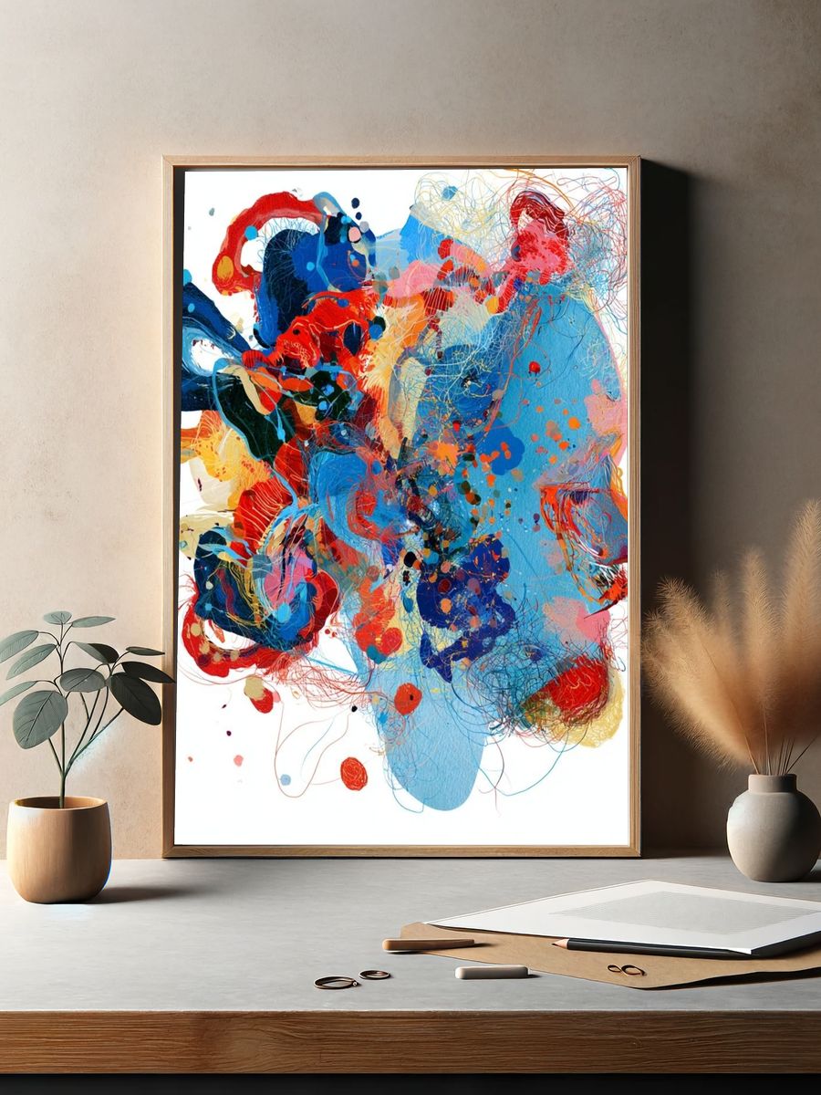 Colorful Abstract Face Poster. — room view 2