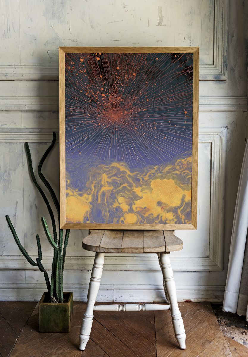Celestial Burst Abstract Print. room preview