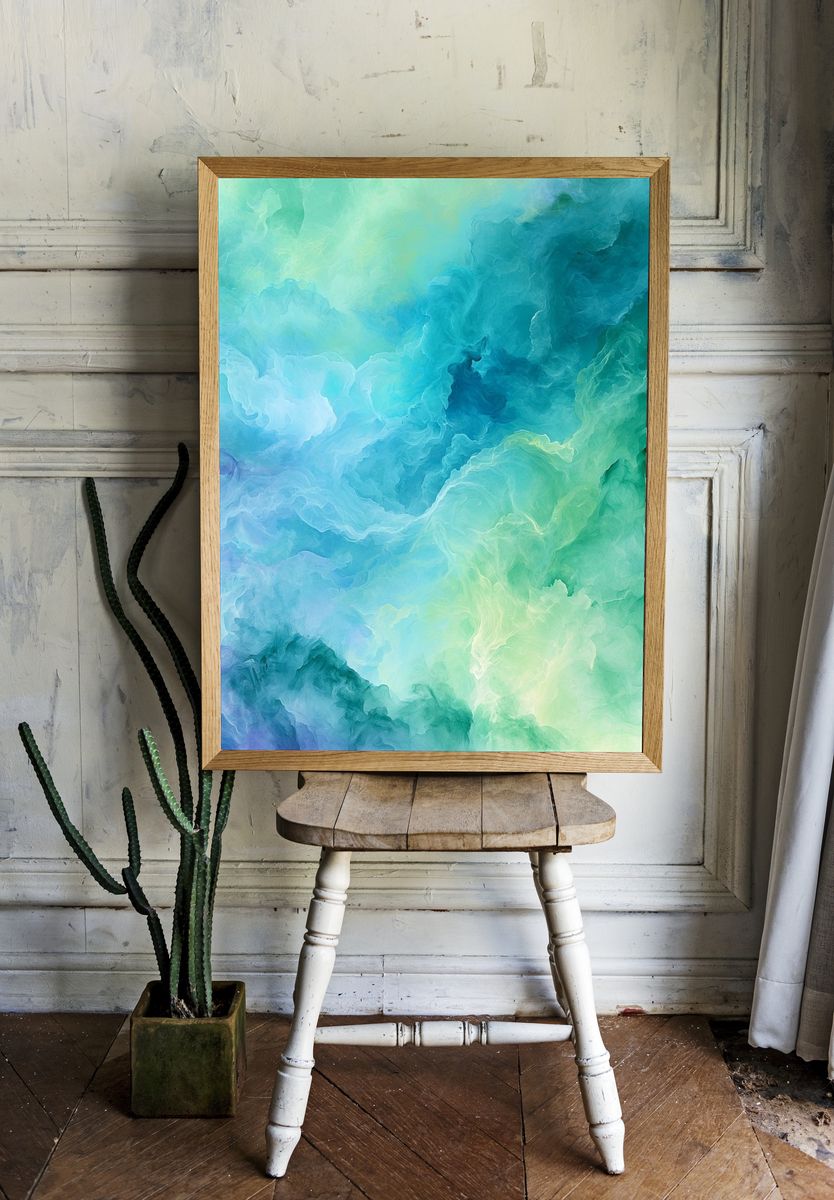 Aqua Cloudscape Abstract Poster. room preview