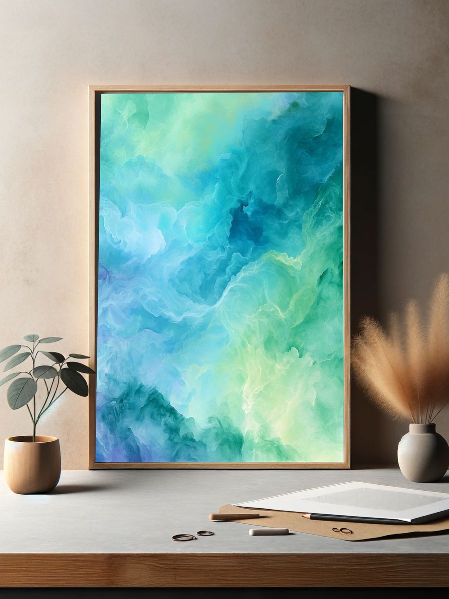 Aqua Cloudscape Abstract Poster. — room view 2