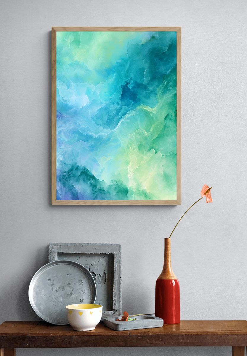 Aqua Cloudscape Abstract Poster. — room view 3