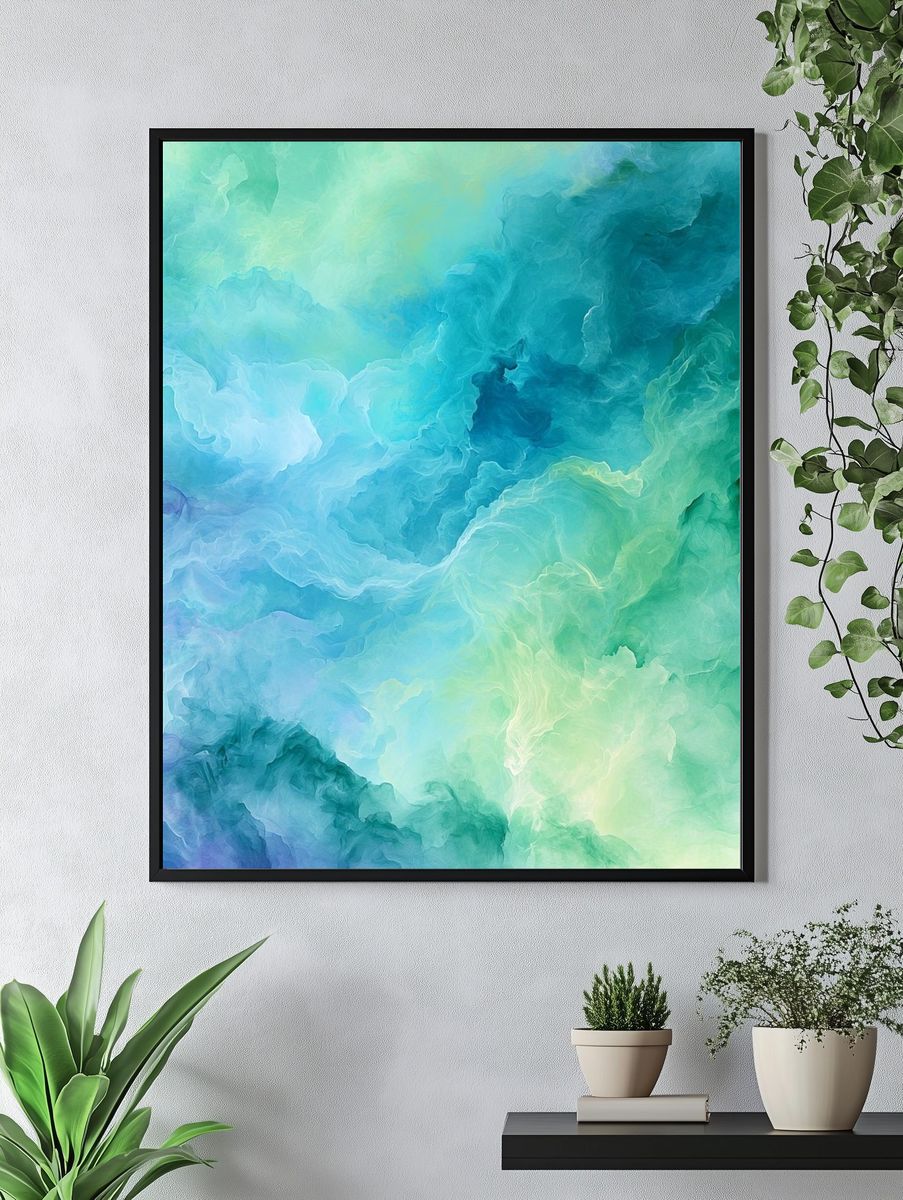 Aqua Cloudscape Abstract Poster. — room view 4