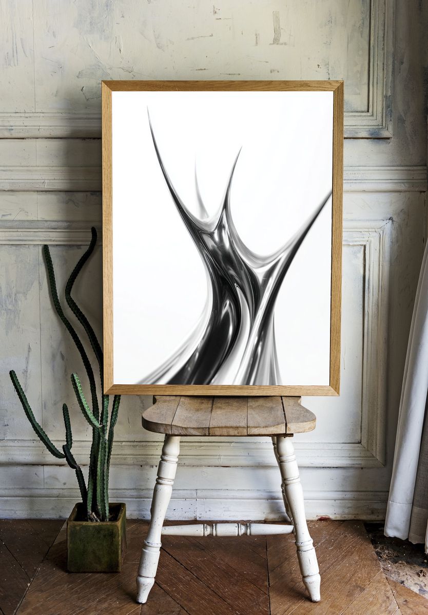 Silver Fluid Abstract Poster. — room view 1