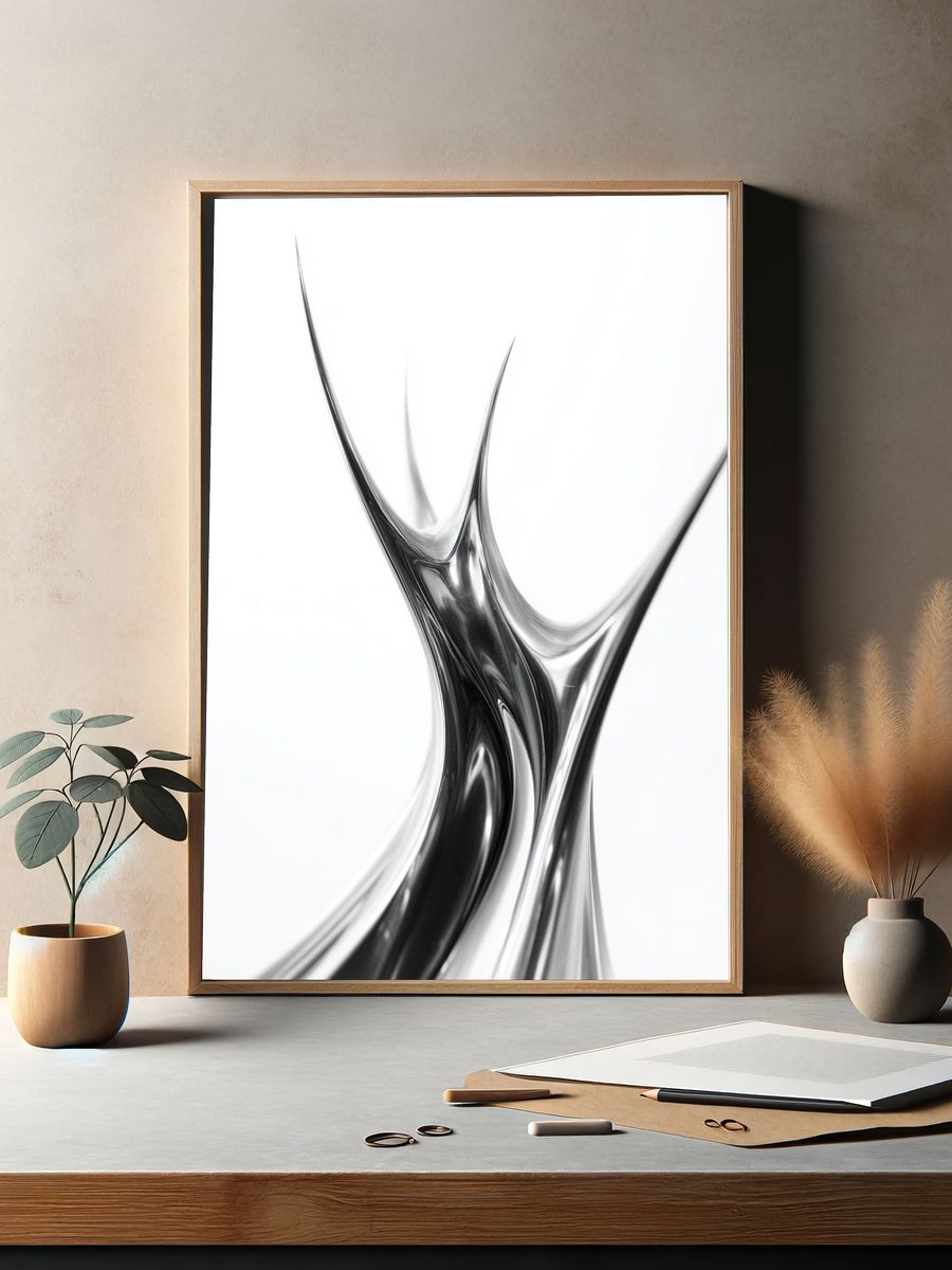 Silver Fluid Abstract Poster. — room view 2