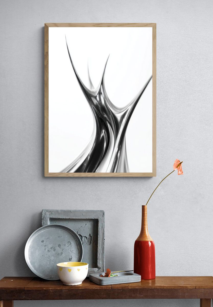 Silver Fluid Abstract Poster. — room view 3