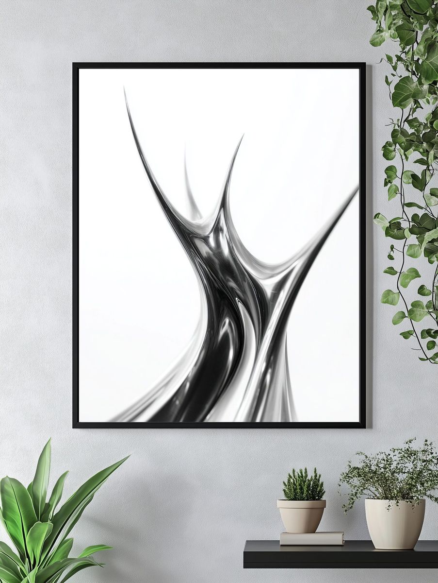 Silver Fluid Abstract Poster. — room view 4