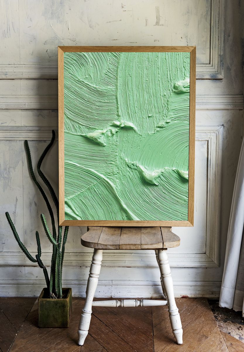 Mint Impasto Abstract Poster. — room view 1