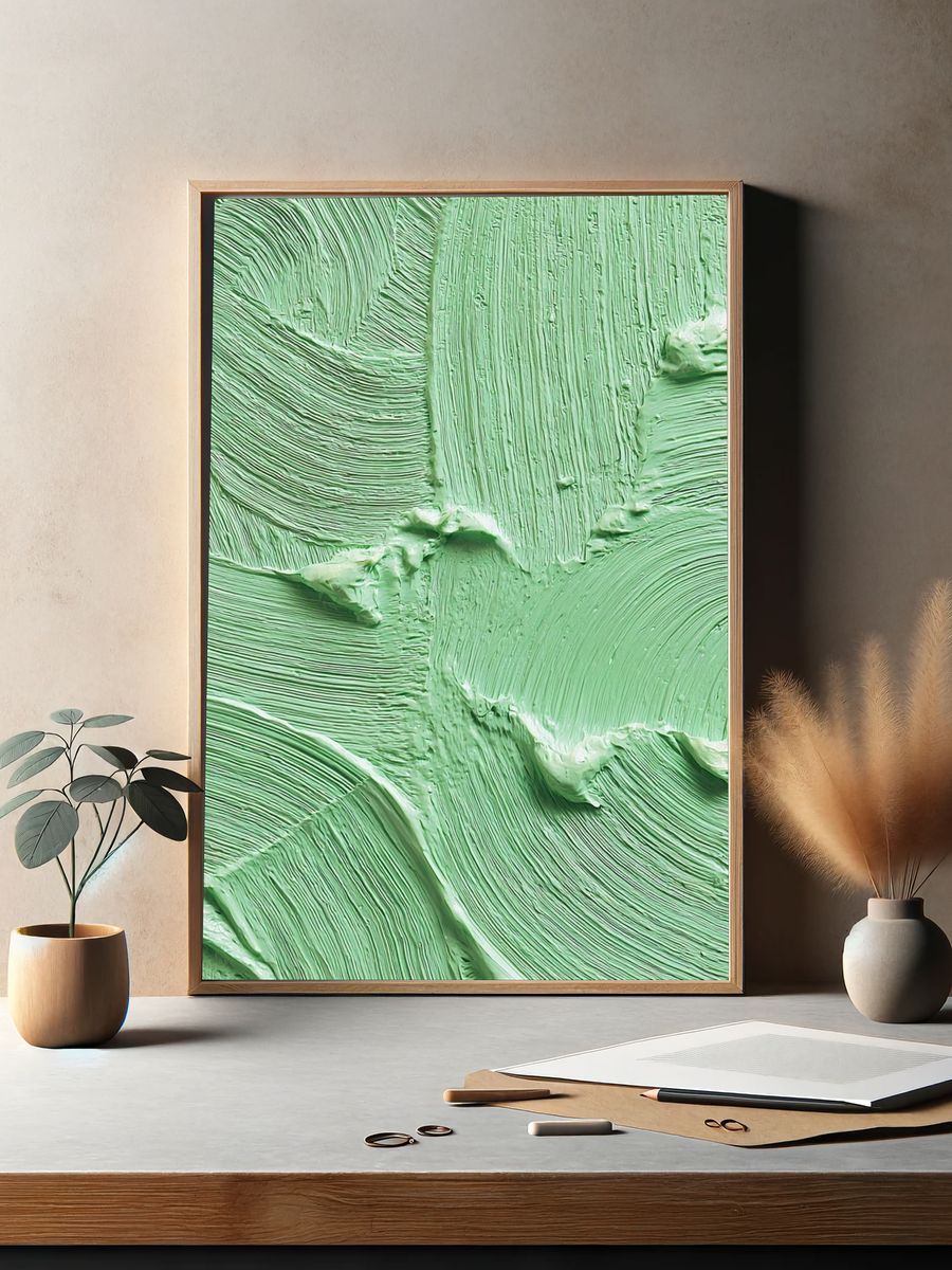 Mint Impasto Abstract Poster. — room view 2