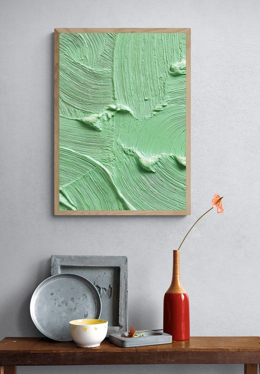Mint Impasto Abstract Poster. — room view 3