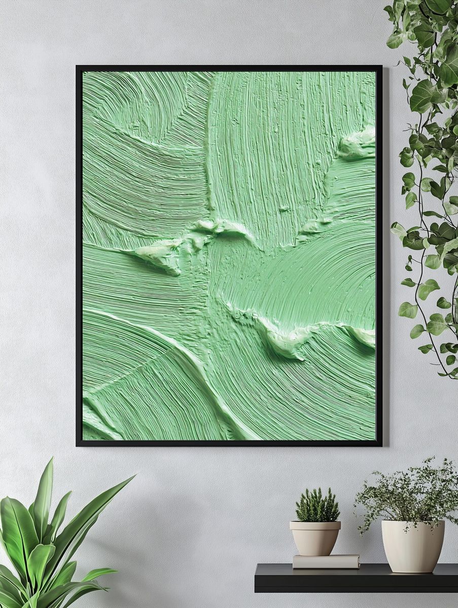 Mint Impasto Abstract Poster. — room view 4