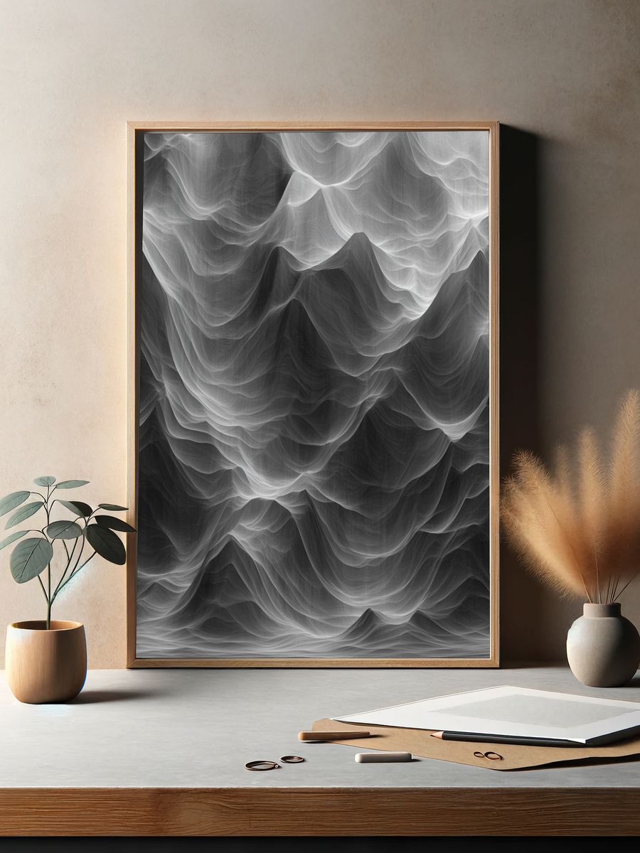 Monochrome Flow Abstract Poster. — room view 2