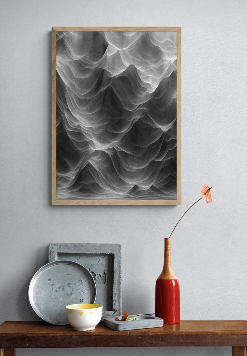 Monochrome Flow Abstract Poster. — room view 3