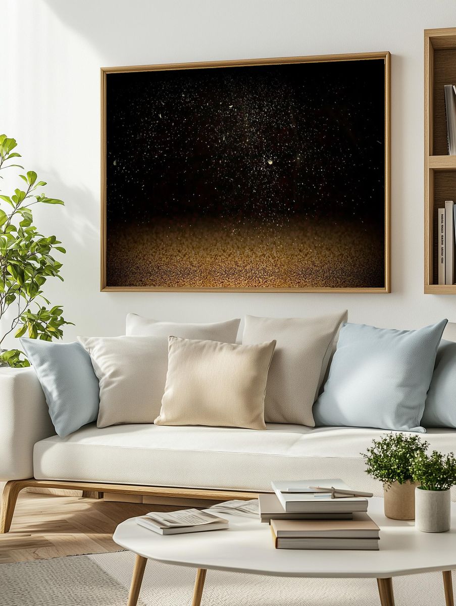 Gold confetti on dark background. — room view 2