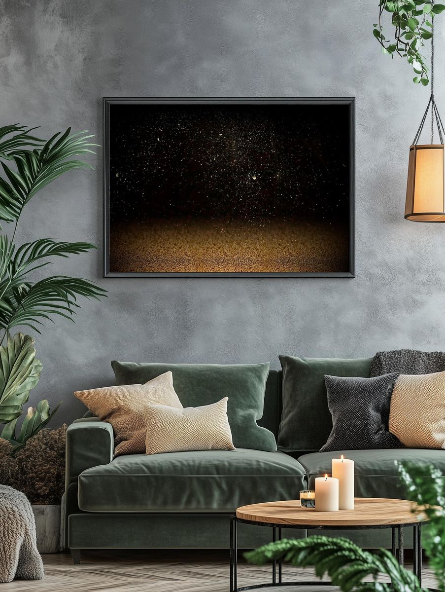 Gold confetti on dark background. — room view 4