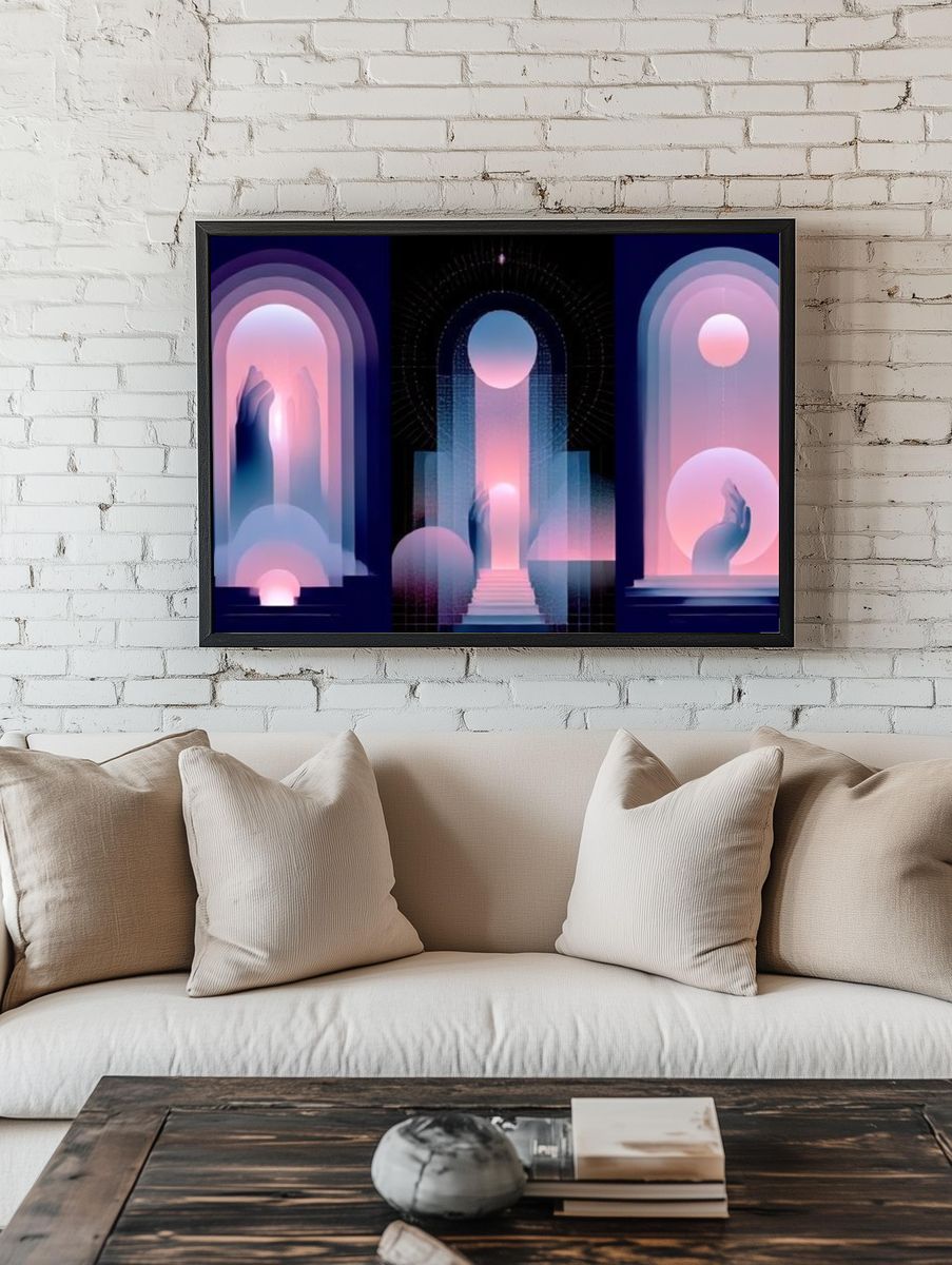 Dreamy Neon Arch Abstract Poster. — room view 1