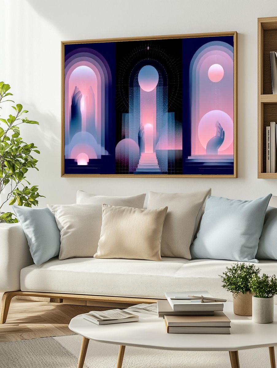 Dreamy Neon Arch Abstract Poster. — room view 2