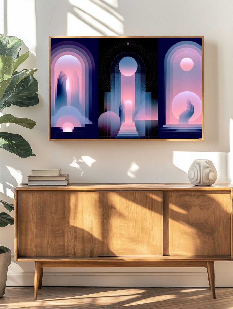 Dreamy Neon Arch Abstract Poster. — room view 3
