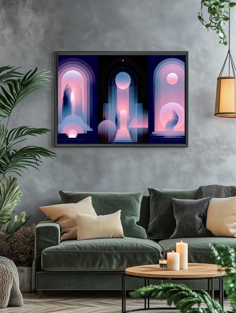 Dreamy Neon Arch Abstract Poster. — room view 4