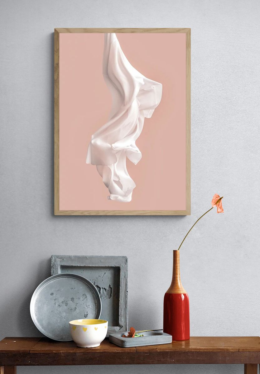 Pink fabric motion texture background. — room view 3