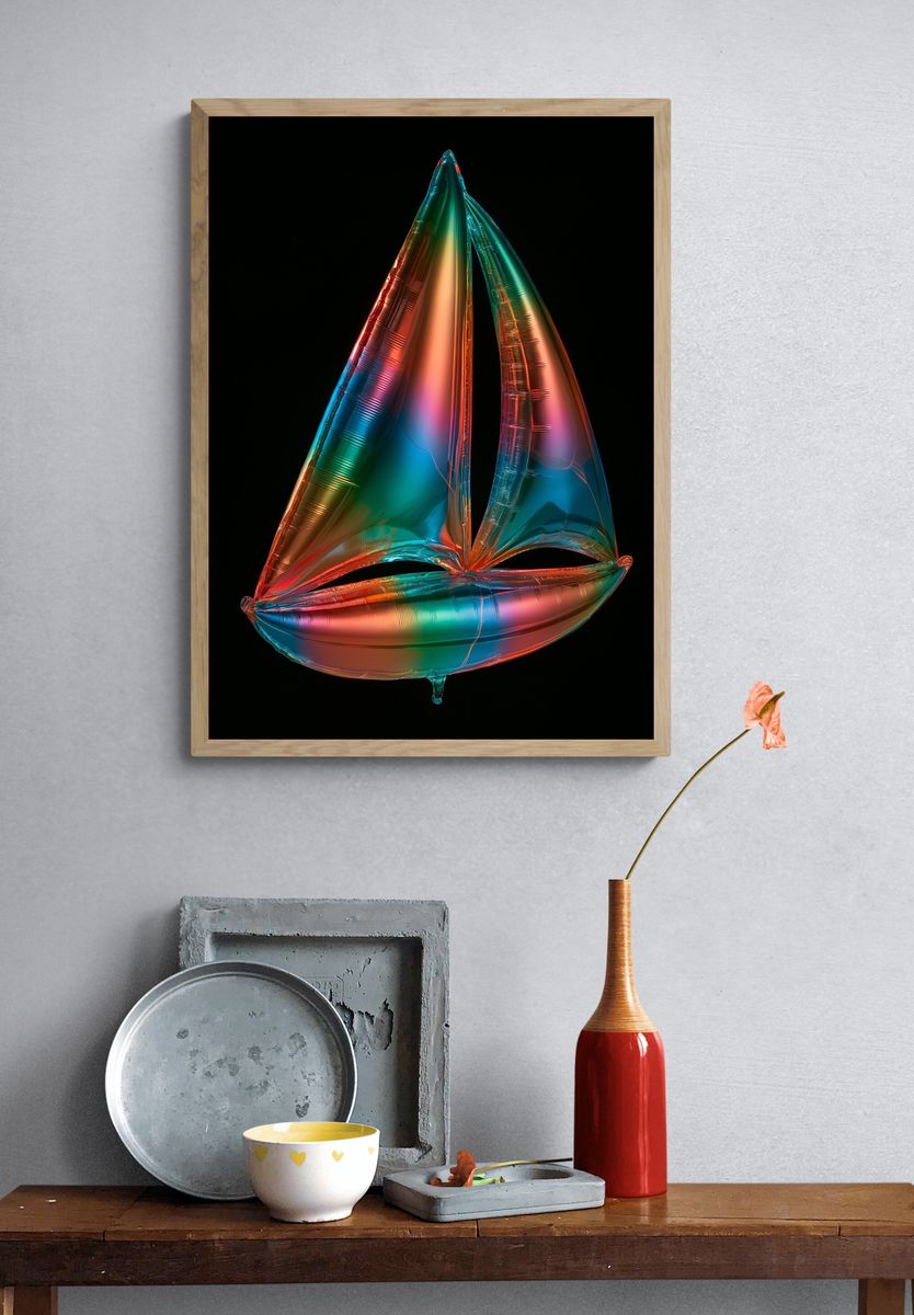 Neon Sailboat Abstract Poster. — room view 3