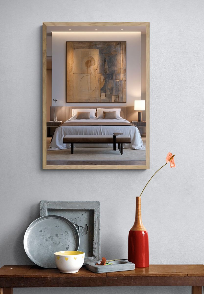 Neutral Geometric Abstract Poster. — room view 3