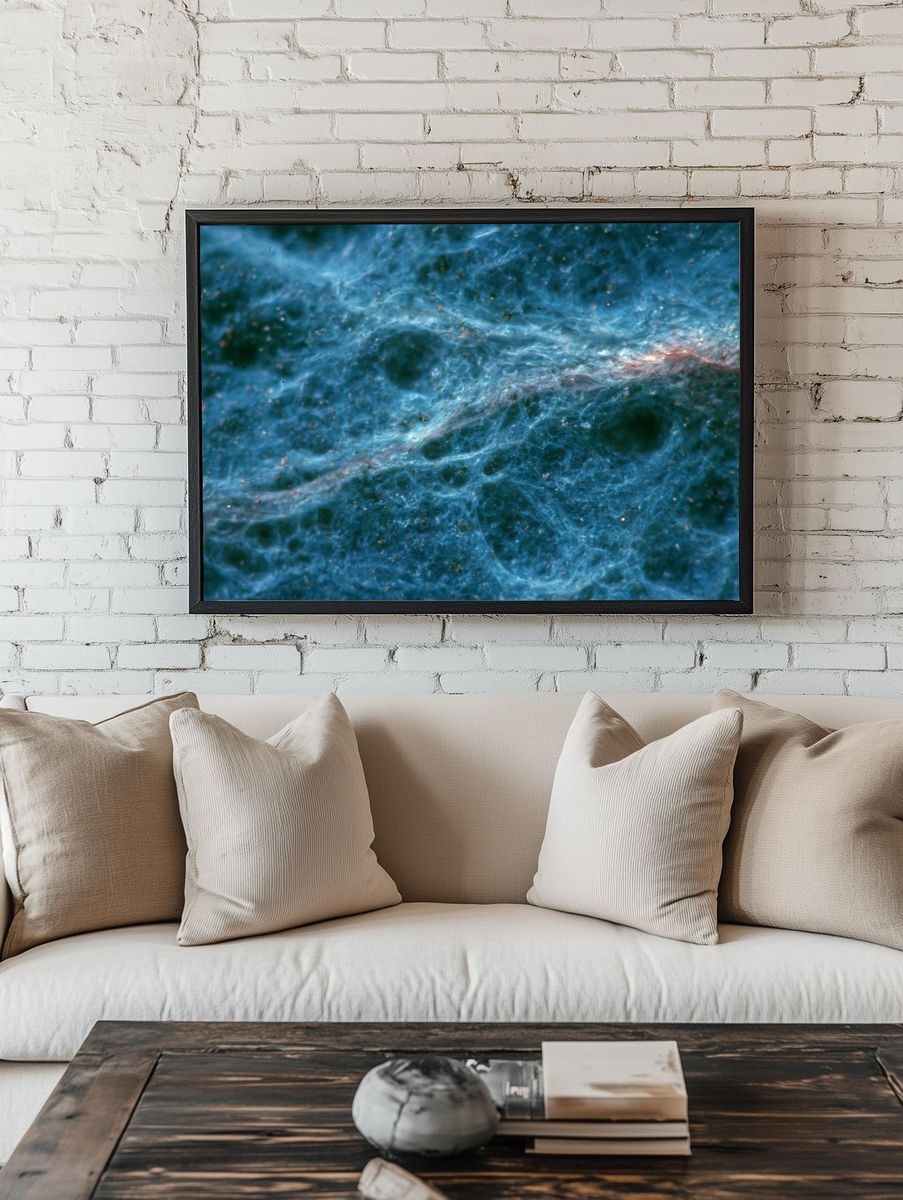 Blue Nebula Abstract Print. room preview