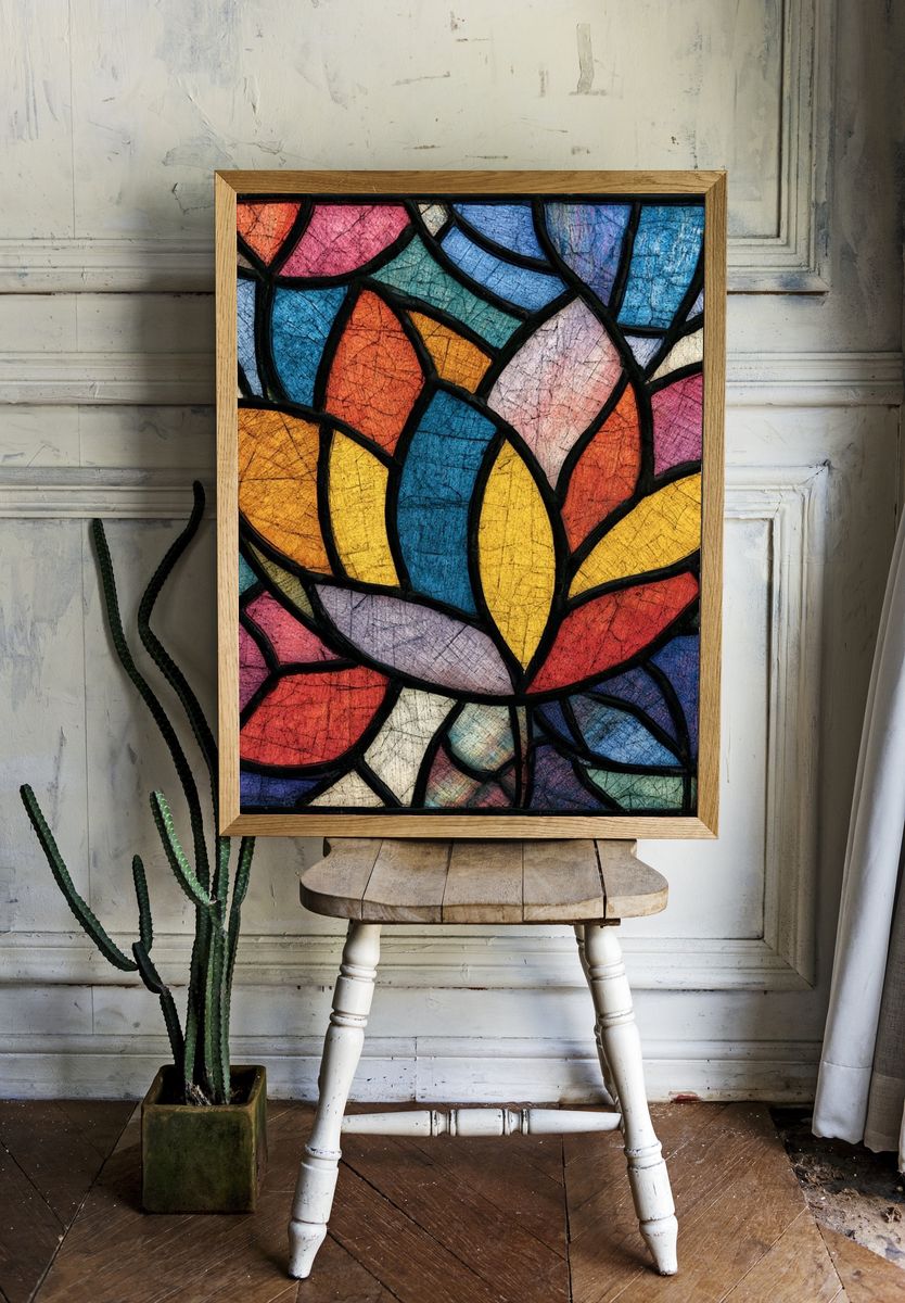 Stained Glass Leaves Abstract Poster. room preview