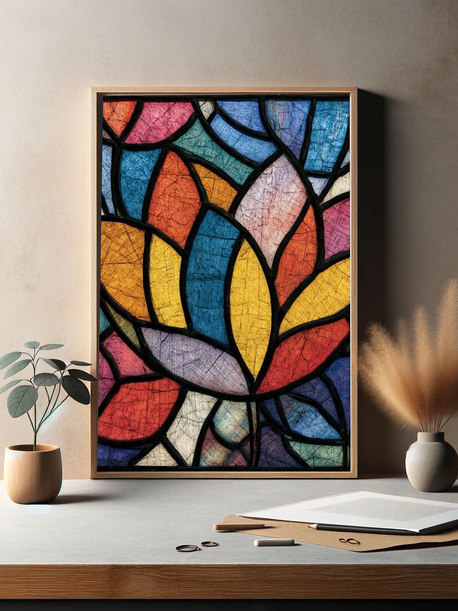 Stained Glass Leaves Abstract Poster. — room view 2