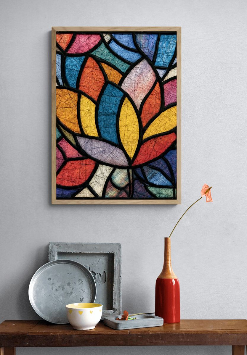 Stained Glass Leaves Abstract Poster. — room view 3