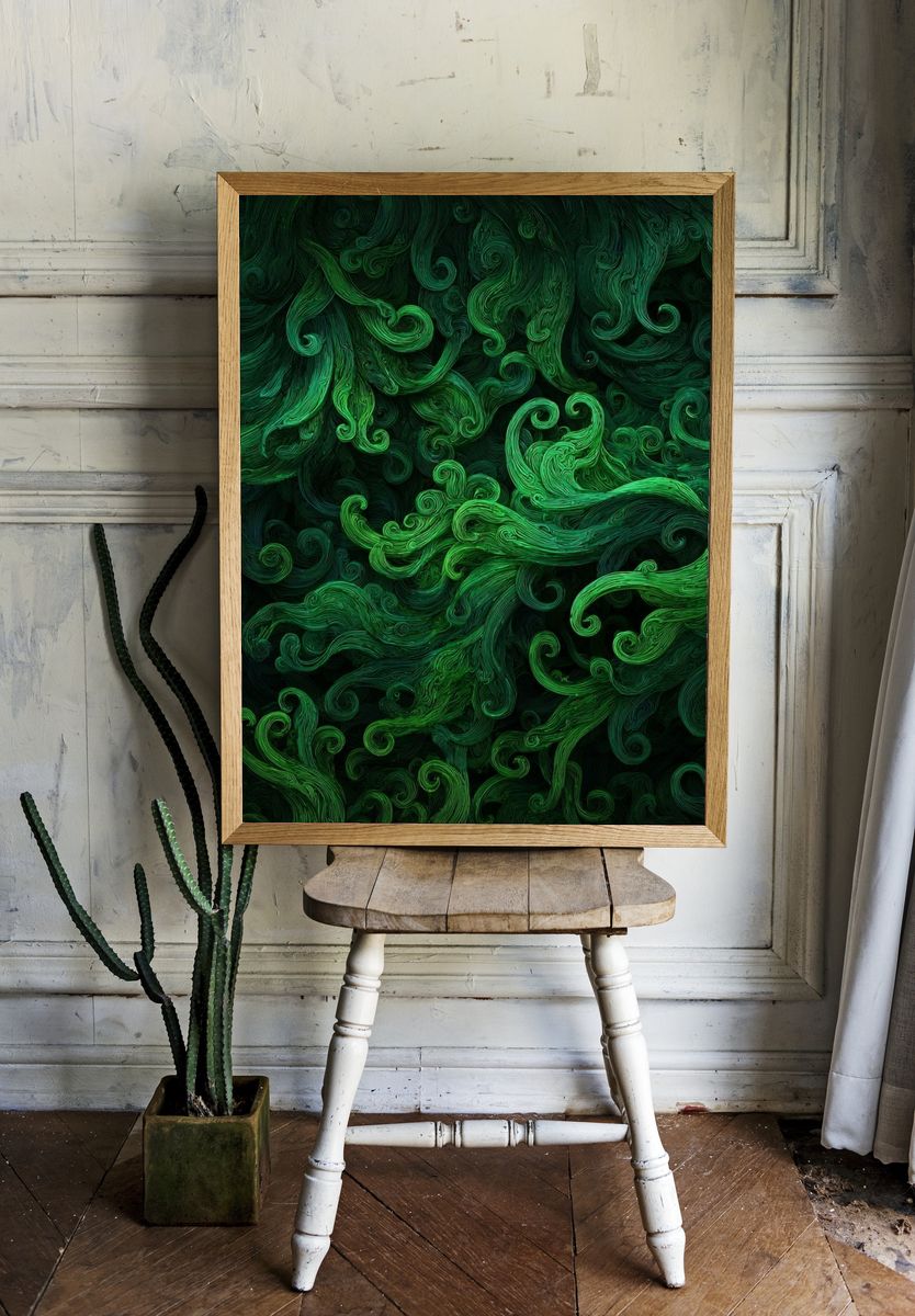 Emerald Swirl Abstract Poster. — room view 1