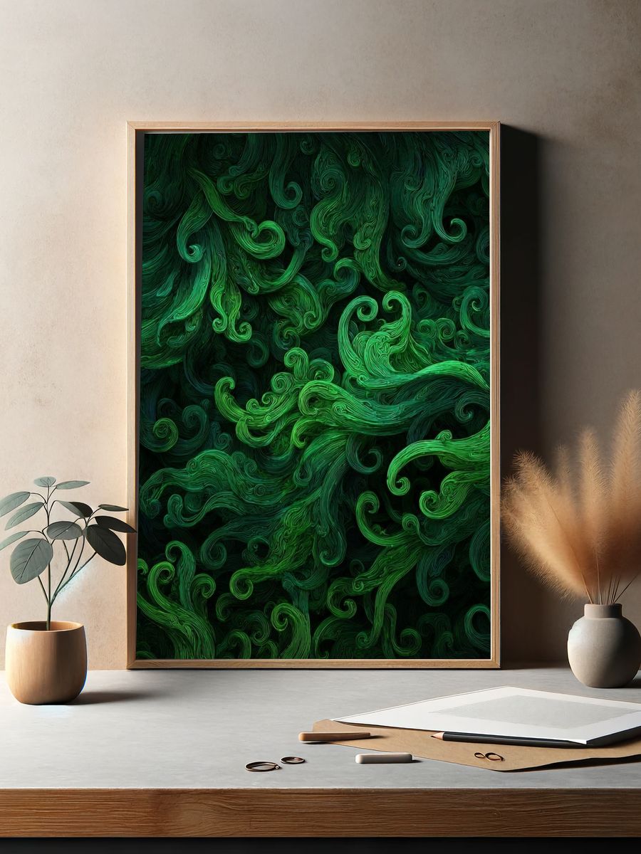 Emerald Swirl Abstract Poster. — room view 2