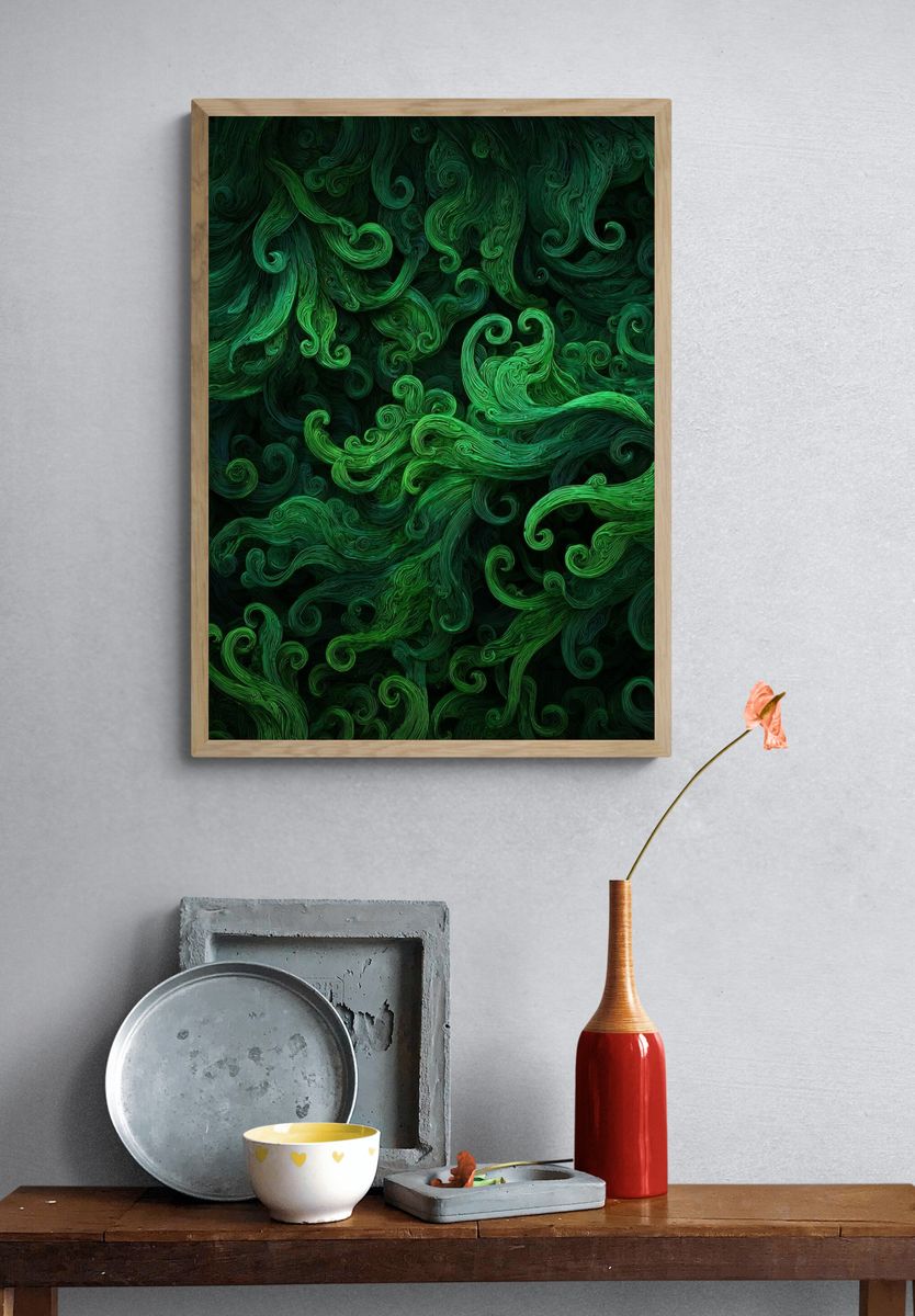 Emerald Swirl Abstract Poster. — room view 3