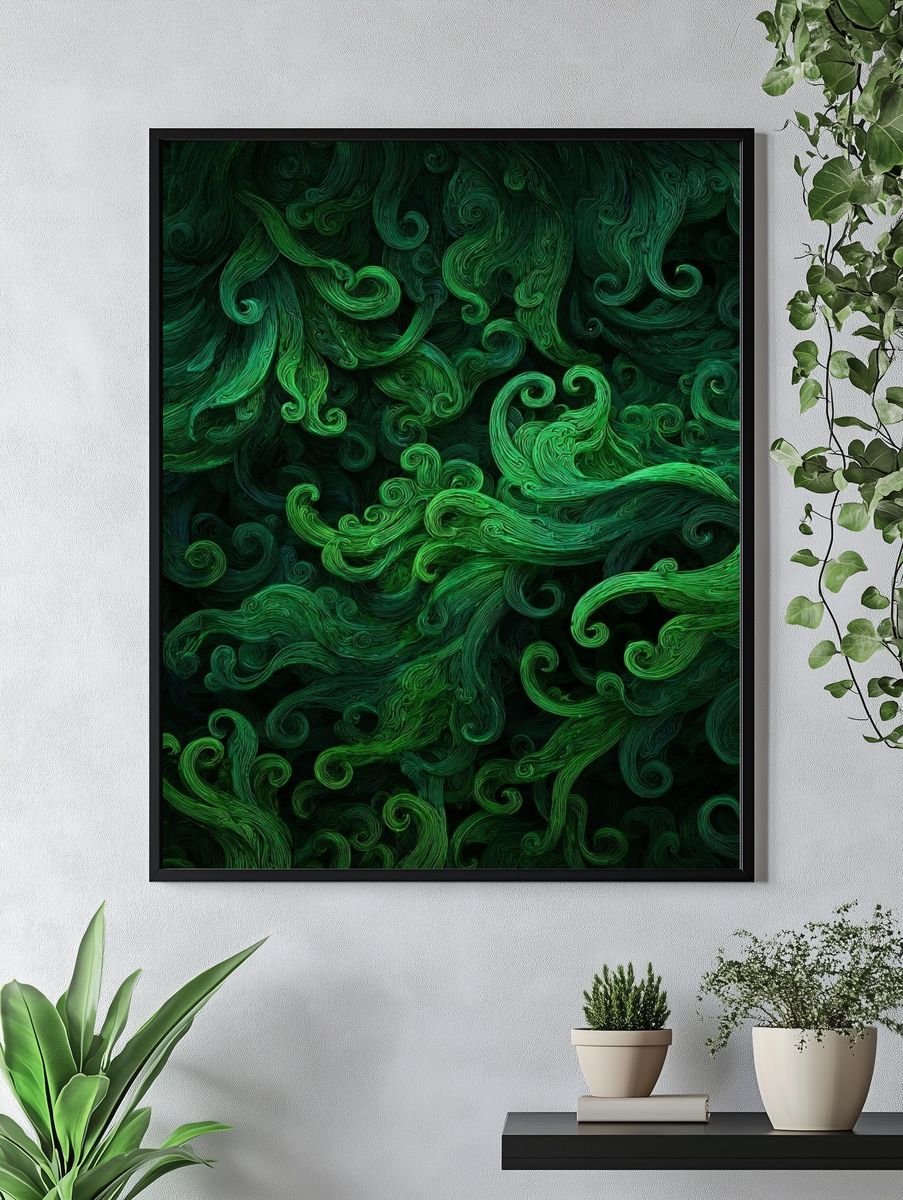 Emerald Swirl Abstract Poster. — room view 4