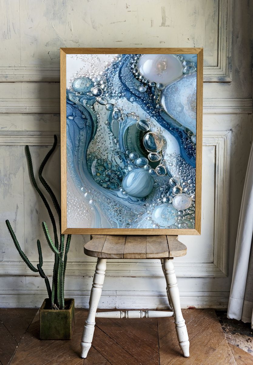 Blue Glass Orbs Abstract Poster. — room view 1