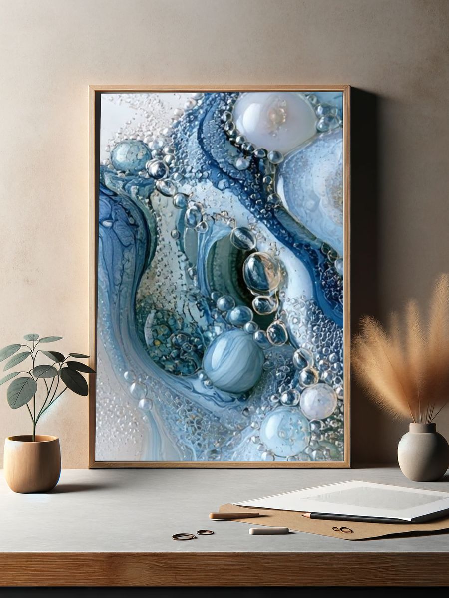 Blue Glass Orbs Abstract Poster. — room view 2