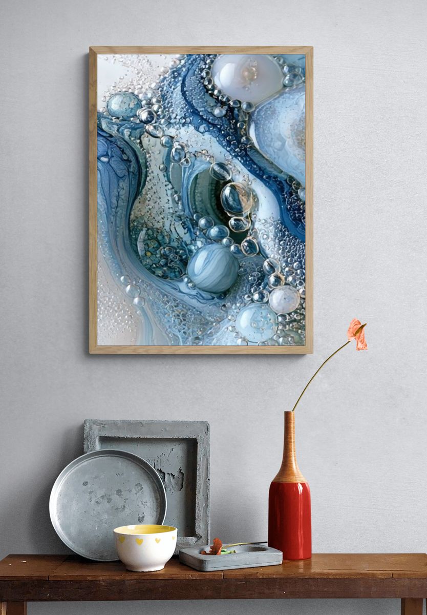 Blue Glass Orbs Abstract Poster. — room view 3